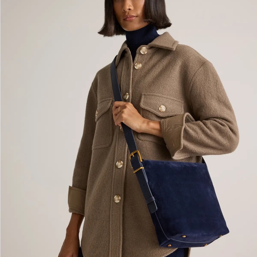 Quince Italian Suede Bucket Crossbody Bag in Midnight - Picture 2 of 9